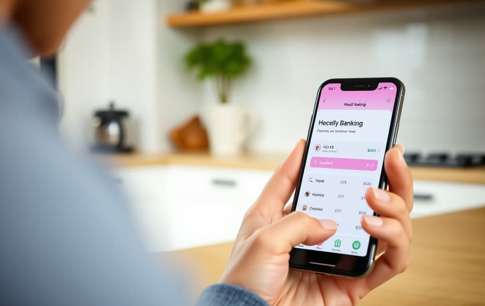 Person som sjekker uttak på mobilbanken