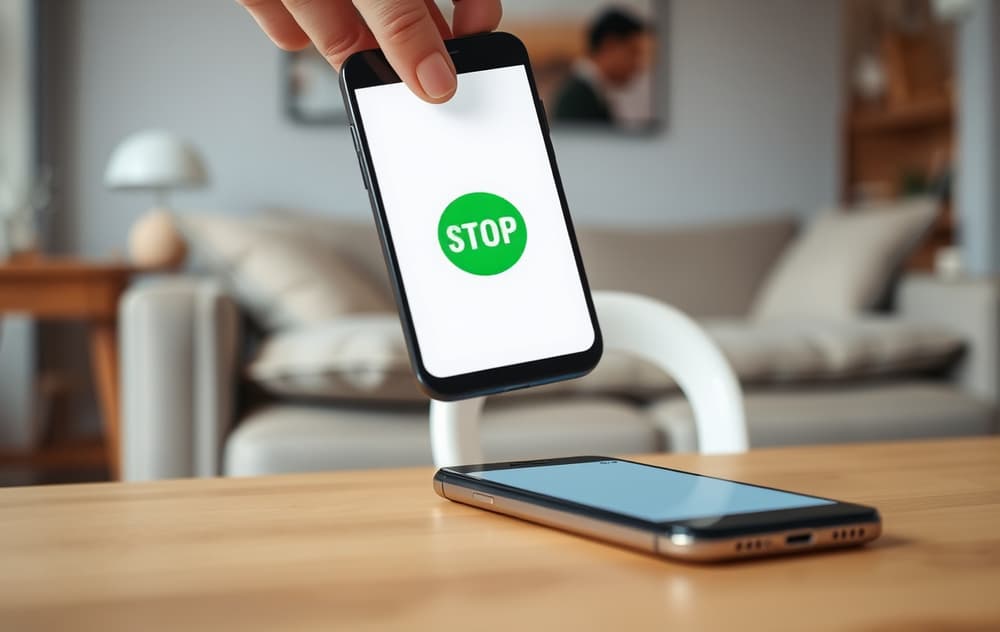 Person som legger fra seg mobilen med spillverktøy