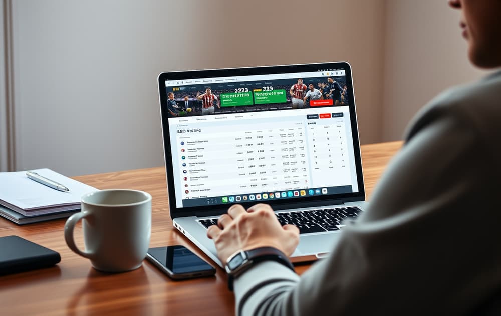 Person som sitter ved skrivebord og ser på odds på en bettingside